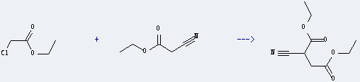Butanedioic acid,2-cyano-, 1,4-diethyl ester can be prepared by Chloroacetic acid ethyl ester and Cyanoacetic acid ethyl ester